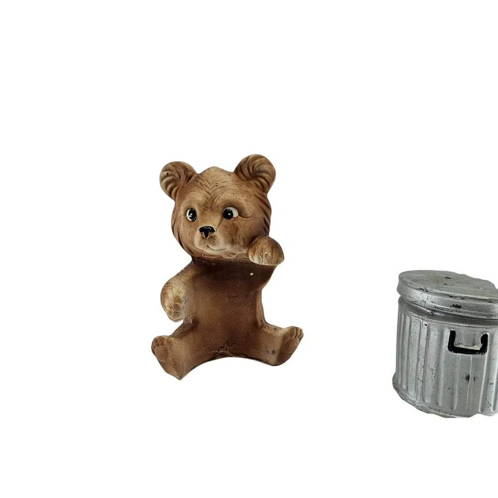Vintage Bear With Trash Can Salt & Pepper Shakers Japan